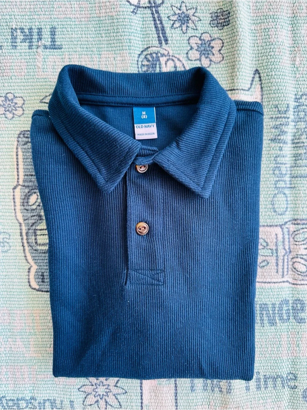 Old Navy Boy’s Blue Ribbed Long Sleeve Polo Shirt Size Medium - Size 8